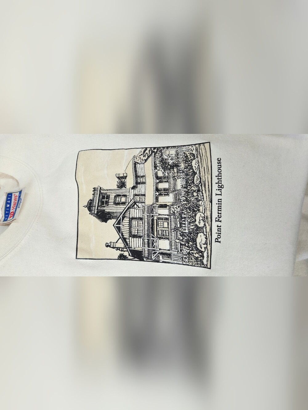 Point Fermin Lighthouse Graphic Crewneck Sweater -cream vintage medium - Picture 2 of 8